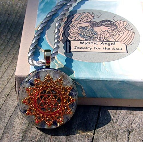 Gold Sacred Geometry Pendant with Genuine Blue Sapphires,Lapis Lazuli &amp; Aquamarine