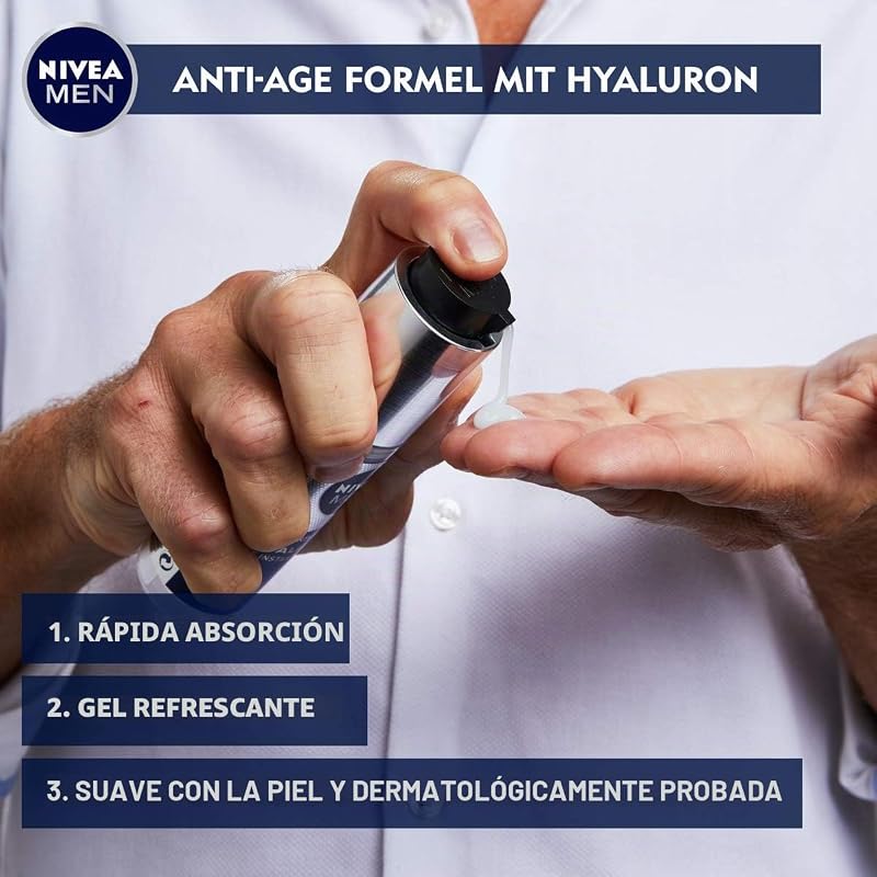 MEN Hydro Hydro Hydro gel facial anti-idade (50 ml), gel hidratante que suaviza até rugas profundas, cuidados faciais de rápida absorção com ácido hialurónico