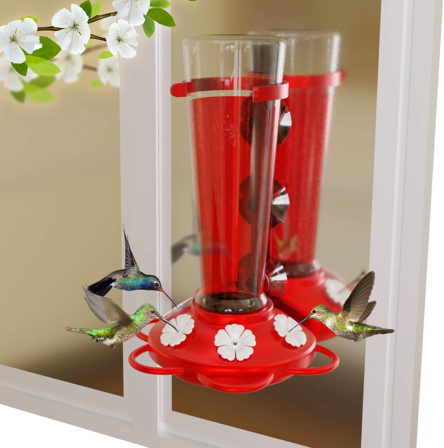 Nature Anywhere Window Hummingbird Feeders for Outdoors Including 3 Colors of Interchangeable Flowers for Hummingbirds Food and Nectar (Large) : Garden & Outdoor