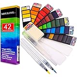MISULOVE Watercolor Paint Set, 42 Assorted Colors & 3 Brushes, Foldable Travel Pocket Watercolor Kit, Perfect for Artist…