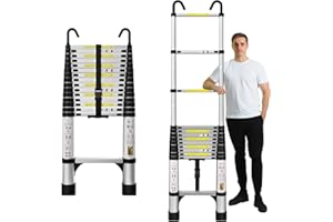 EVASTAR HOME EvaStar 15.5FT Telescoping Ladder, Aluminum Lightweight Extension Ladder w/Hooks & Stabilizers, 330lbs Capacity Collapsible Ladders, Extension Telescopic Ladder for Home, Outdoor, RV - Silver