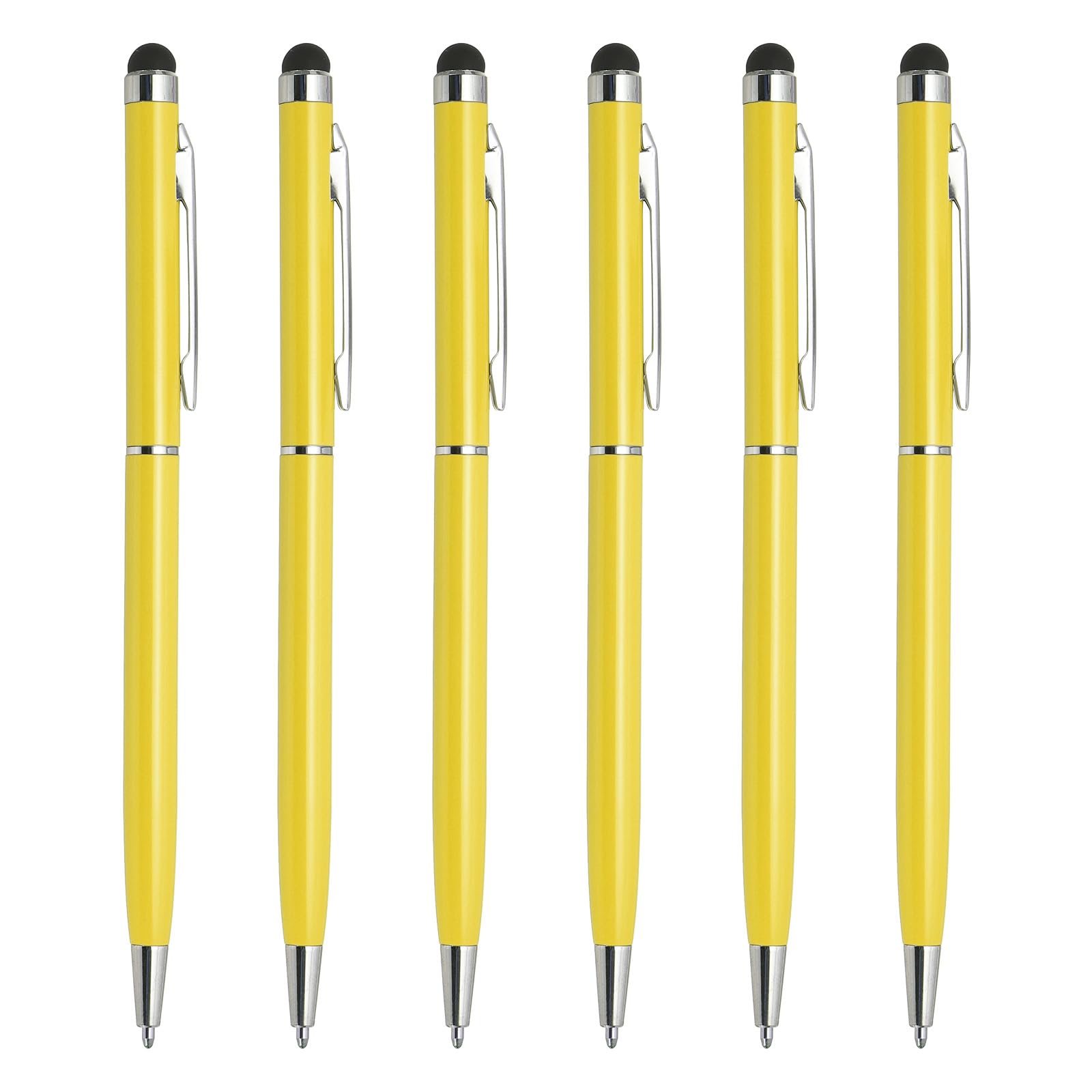 uxcell 6pcs Metal Stylus Pen Ballpoint Pen 2 in 1 Universal Retractable Ink Pen with Stylus Tips for All Capacitive Touch Screen Device, Yellow