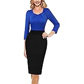 VFSHOW Womens 2025 Work Business Office Dresses Pleated Asymmetric Neck Vintage Church Slimming Pencil Sheath Dress
