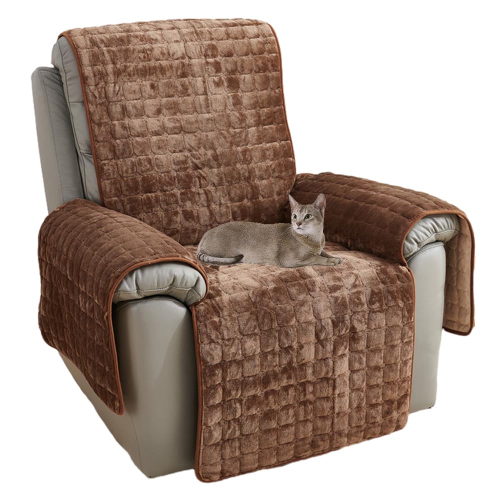 NUODWELL Recliner Chair Cover, Plush Non Slip Armchair Cover, Super Soft Washable Sofa Slipcover Furniture Protector Cover for Kids and Pets (Coffee, 116 * 190CM)