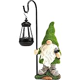 VChymm Flocked Solar Garden Gnomes Outdoor Statues 15.8”Outdoor Garden Decor LED Outdoor Decor Light Unique Housewarming Gifts Yard Art Sculptures for Patio Lawn Ornaments