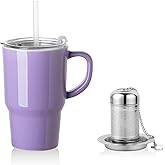 Sweejar Ceramic Tea Cup with Lid, 16 OZ Portable Coffee Mug, Dishwasher Safe Travel Mug with Infuser, Reusable Teacup for Car Cup Holder, Tea Lovers(Purple)