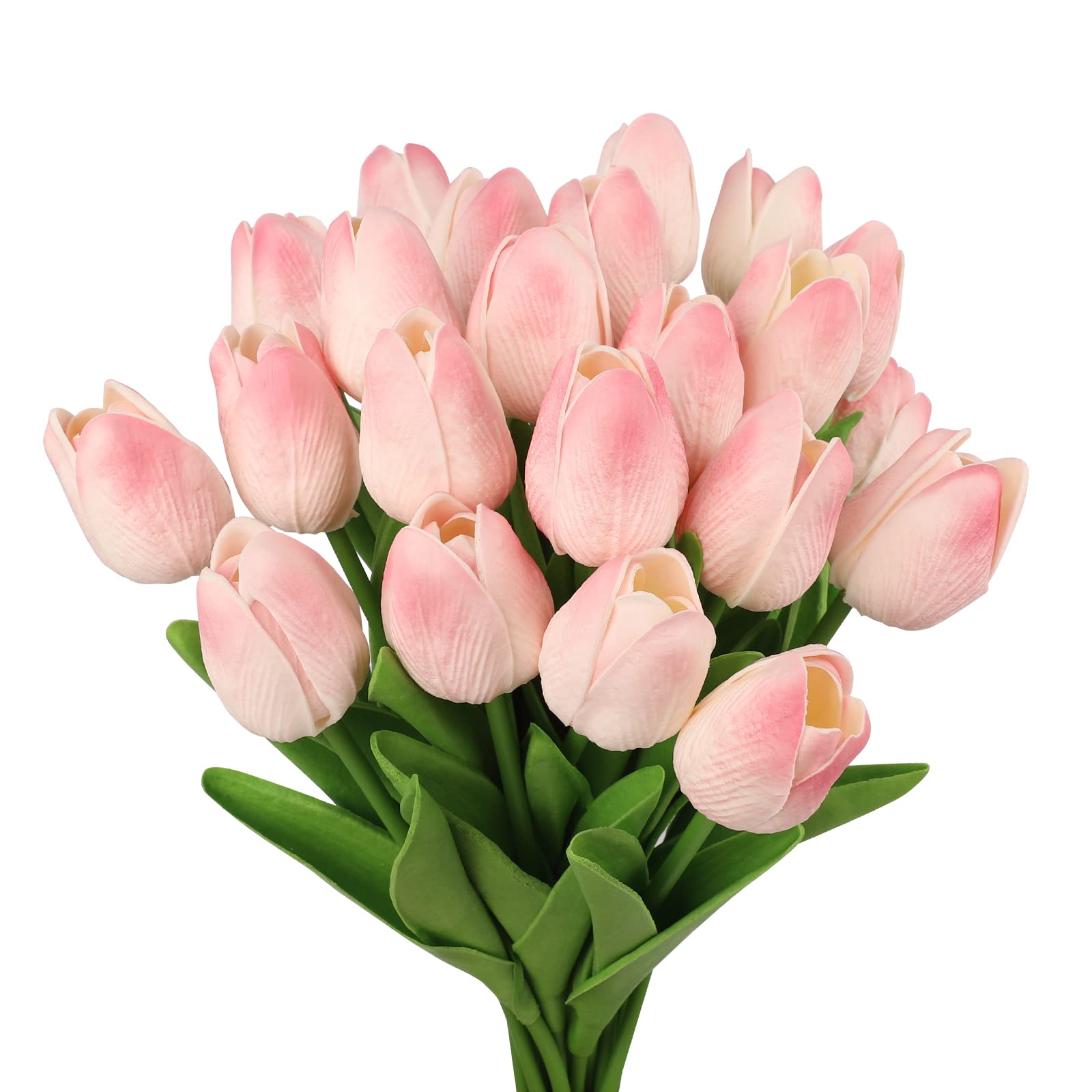N&T NIETING Artificial Tulips Flowers, 12Pcs Fake Tulip Real Touch Latex Faux Tulips Flowers Bouquet for Wedding Floral Arrangements Mother's Day Home Easte Decorations(Light Pink)