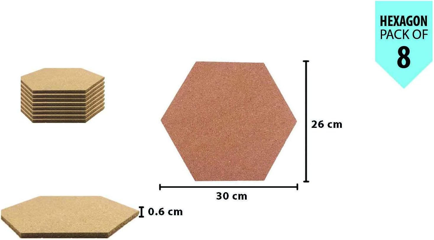 B&Z Self Adhesive Sticky Cork Board Hexagon Tiles Mini Wall Bulletin Boards Pin Message Notice Board Office Memo School Pinboard Wooden Push Pin Hexagon Rounded Curves (30cm x 26cm x 0.6cm) (8) - Image 4