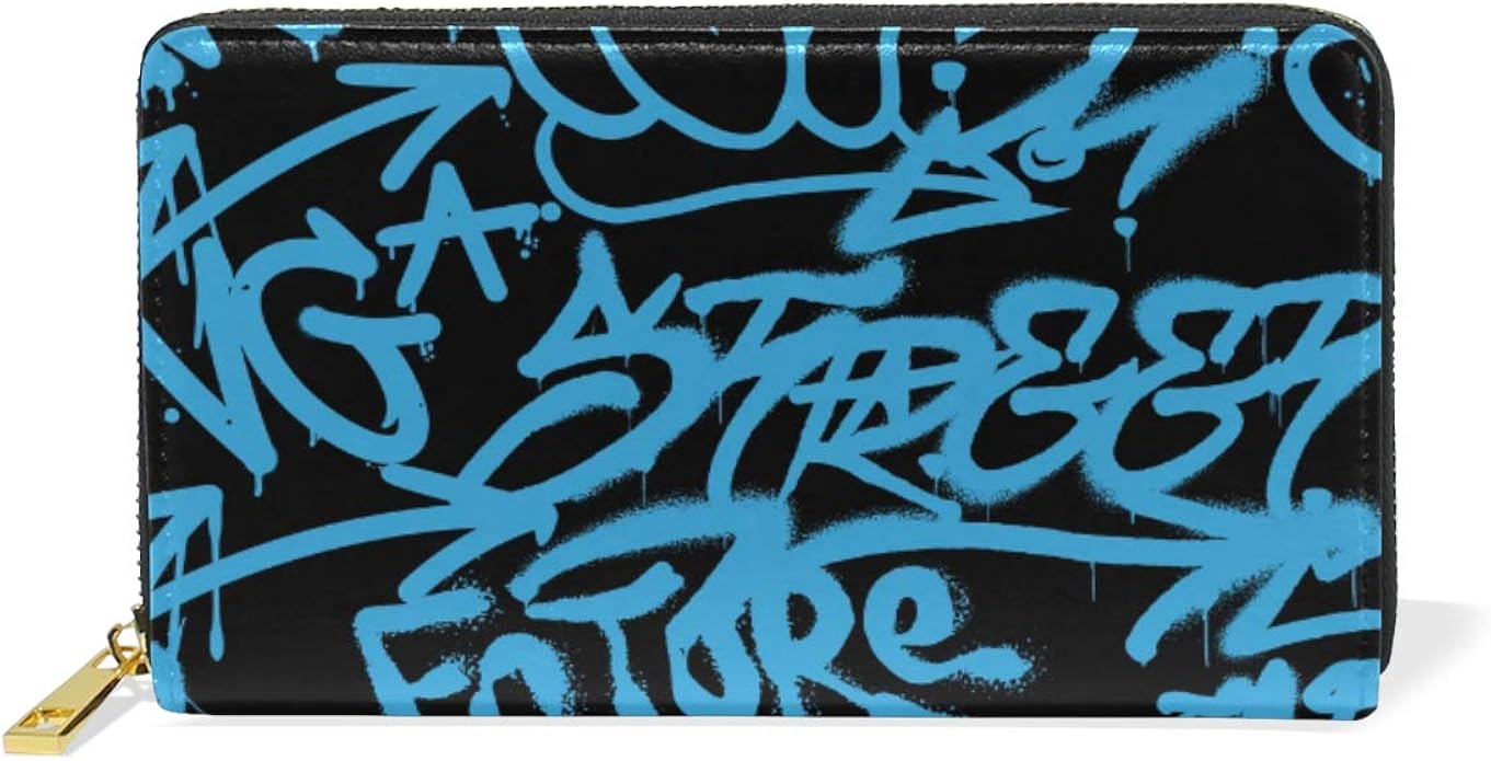 Amazon Fohoo 長財布 レディース おしゃれ ストリート系 スマイル ブルー 本革 ウォレット 二つ折り 人気 薄型 大容量 多機能 ジッパー プレゼント用 Fohoo 財布