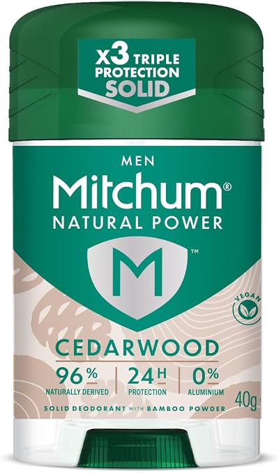 Mitchum Men Natural Deodorant Stick Aluminium Free Vegan Cruelty Free Cedarwood