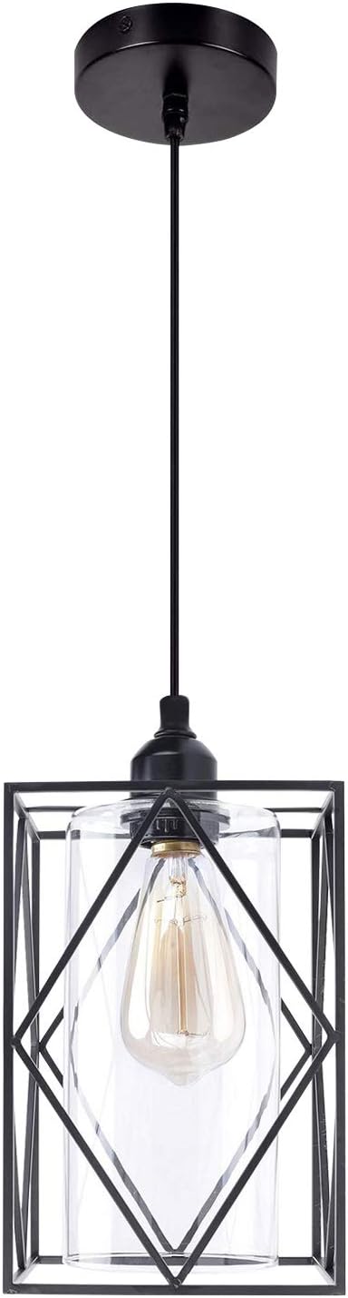 HMVPL Adjustable Pendant Lighting Fixture, Modern Iron Industrial Mini Swag Hanging Lamps with Glass Shade for Kitchen Island Bedroom Hallway Bar Living Room - - 