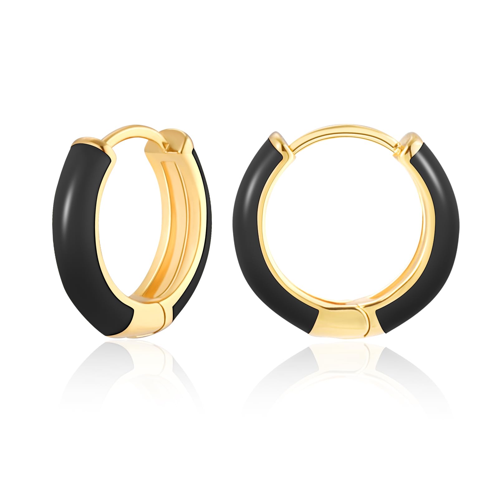 MESOVOR Small Gold Hoop Earrings for Women, 18K Gold Plated Lightweight Huggie Earrings | Enamel Hypoallergenic Earrings Gifts for Girls (Black)