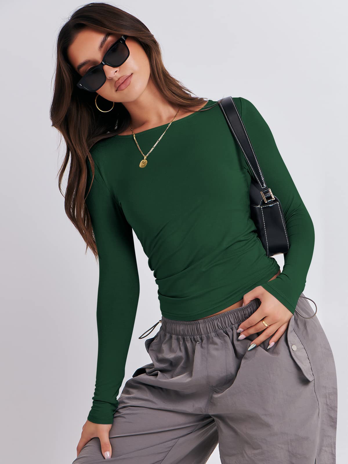 Women’s Long Sleeve Shirts Tight Fitted Going Out Crop Tops Crewneck Basic Tee Y2k Outfits Teens Girls Clothes