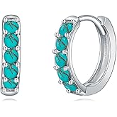 BETHZA Turquoise Hoop Earrings 925 Sterling Silver 16mm Genuine Blue Turquoise Hoop Earring Western Boho Jewelry Gift for Women