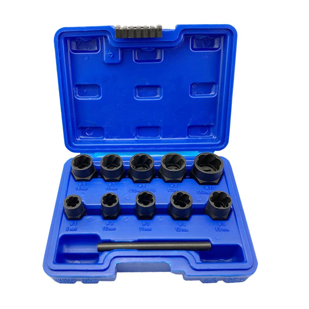 NORTOOLS Impact Socket Set, 12 PCS Cr-V Steel Bolt Nut Extractor Twist Socket Set for The Removal of Locking Wheel Nuts for for Removing Damaged Bolt,Nut Extractor & Screws 9-19 mm