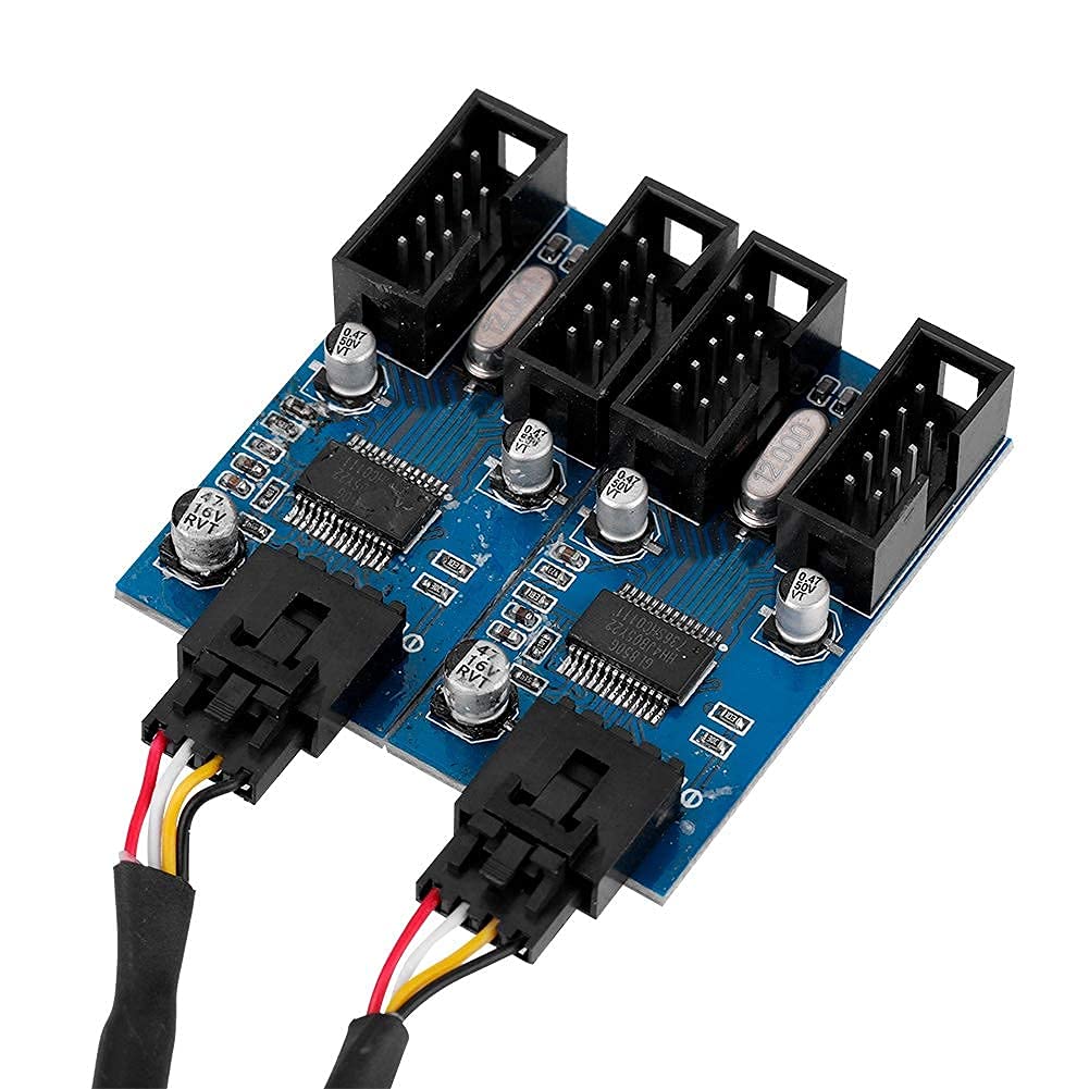 Bewinner USB Motherboard Header, 9 Pin USB Header Male 1 to 4 Female Extender Splitter Cable, Computer Cables Interconnects Connector