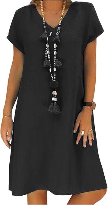 Robe d'été Yidarton - Robe d'été - Col en V - Couleur unie ...