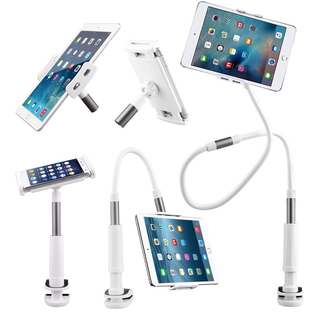 AcTopp Soporte Tablets Soporte Moviles 2017 Nuevo con Tres Betas Abrazos Flexibles Giratorio 360º Para Mesa Asiento Escritorio Cabecera de Cama Mesilla Estirado 11.5-18.5CM para iPad Tablets y Móviles de Pantalla Grande Color Gris