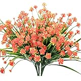 E-HAND Artificial Daffodils Flowers,Fake Plant Outdoor Faux Red Orange Flora Greenery Bushes Fence Indoor Outside Decor