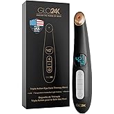 GLO24K Heated Eye Wand & Eye Massager Tool – Gentle Warmth & Vibration for Smoother-Looking Skin, Refreshing Under-Eyes Massage, Portable Beauty Device