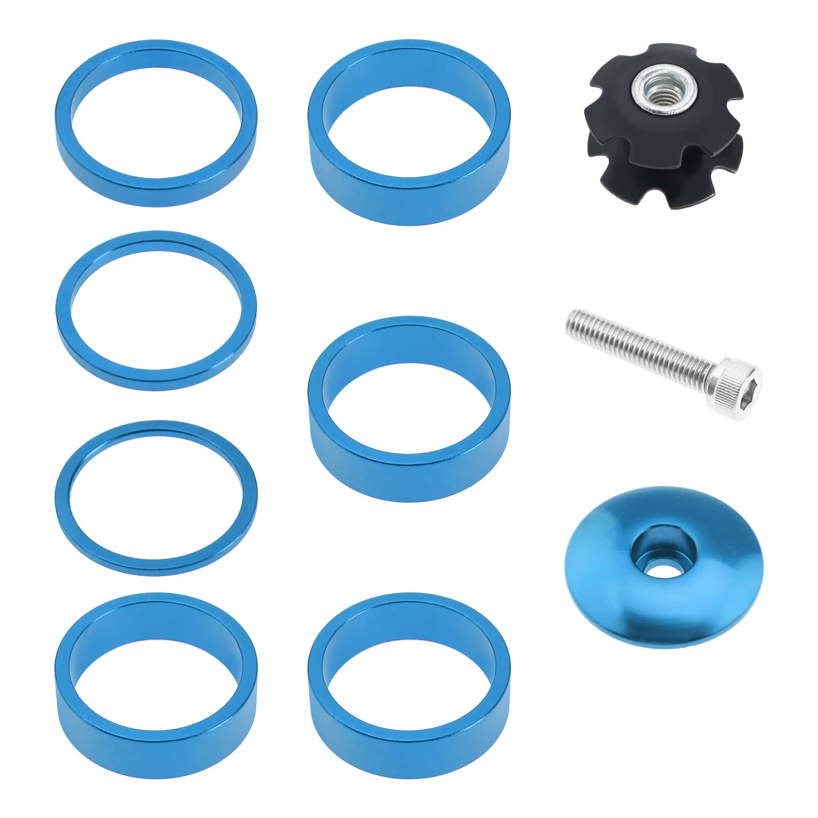 eMagTech 10Pcs Headset Spacer Replacement Kit Bike Headset Spacer Bicycle Stem Caps with Headset Screw & Claw Fit for 28.6 mm Front Shaft Fork Blue