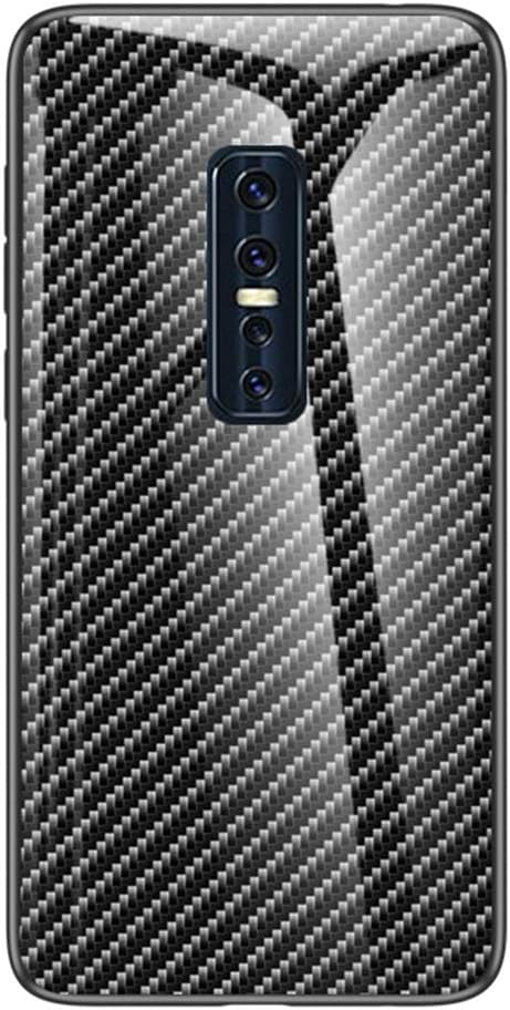 EUDTH Vivo V17 Pro Case, Luxury Carbon Fiber Mix Tempered Glass Hard Case Shockproof Protective Case Cover for Vivo V17 Pro - Black