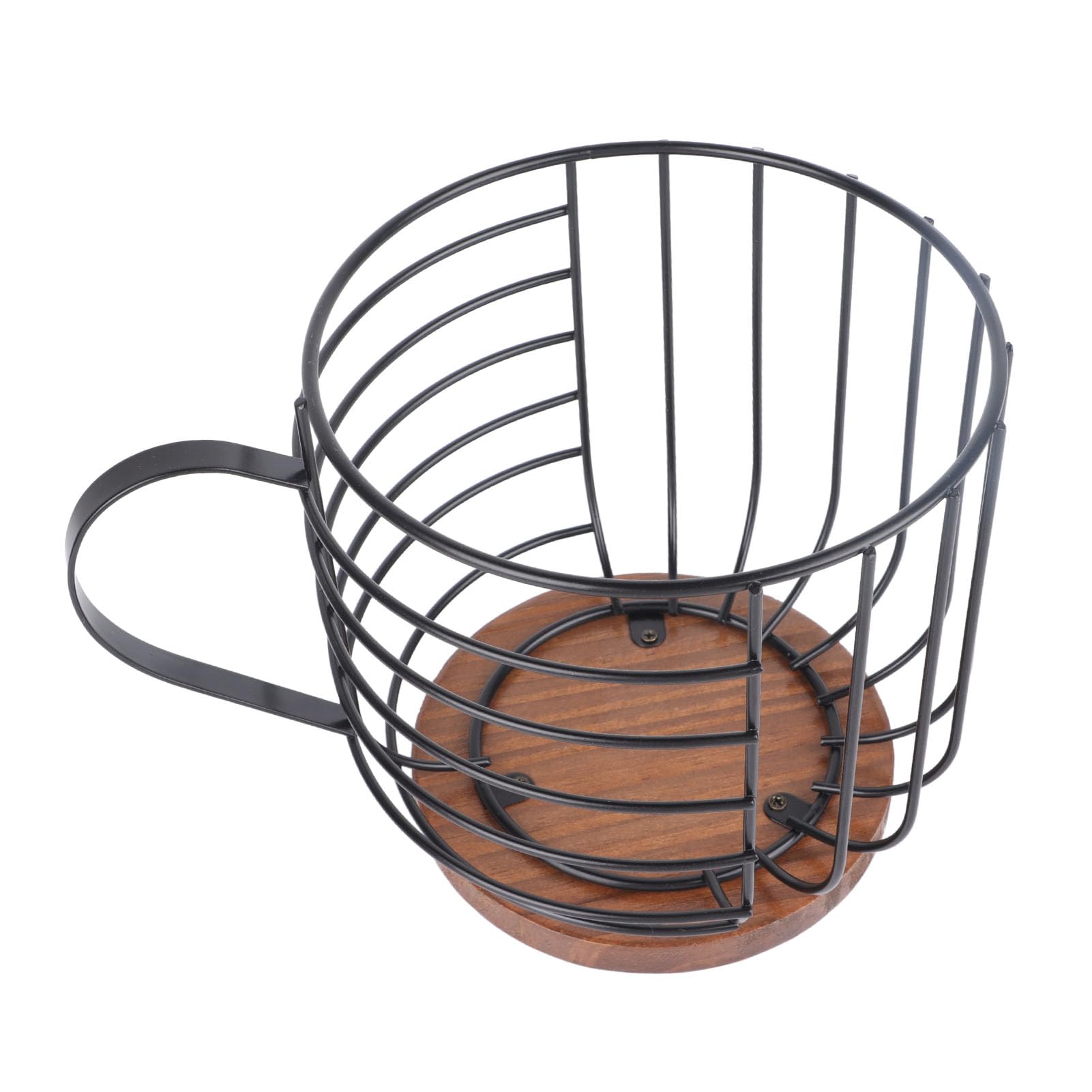 Tnfeeon Coffee Pod Holder, Black Wire Kup Storage with Wooden Base Modern Coffee Basket Decor for Kitchen Countertop for Pods Espresso Capsules