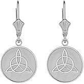 Sterling Silver Irish Infinity Circle Celtic Trinity Knot Disc Lever back Earrings