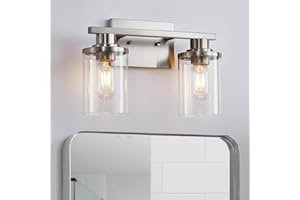 stambord 2-Light Bathroom Vanity Light, Brushed Nickel Bathroom Lights Fixtures Over Mirror, Vanity Lights with Clear Glass Shade, Modern Wall Sconce for Bathroom, Hallway