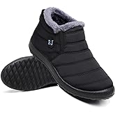 Ymombest Women Men Lightweight Snow Boots Winter Anti-Slip Ankle Booties Waterproof Slip On Warm Fur Lined Sneaker