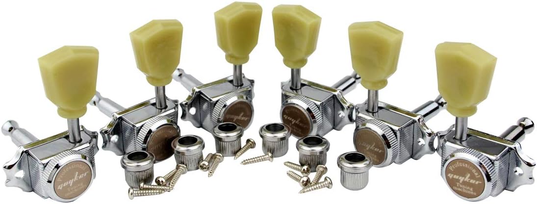 Guyker 4-Pack Bass Guitar Tuners - Carbon Fiber Open Gear, 28:1 Ratio (Right-Hand, Black)