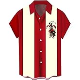 Men's Funny Christmas Shirts Short Sleeve Button Up Vacation Bowling Shirt (S-6XL)