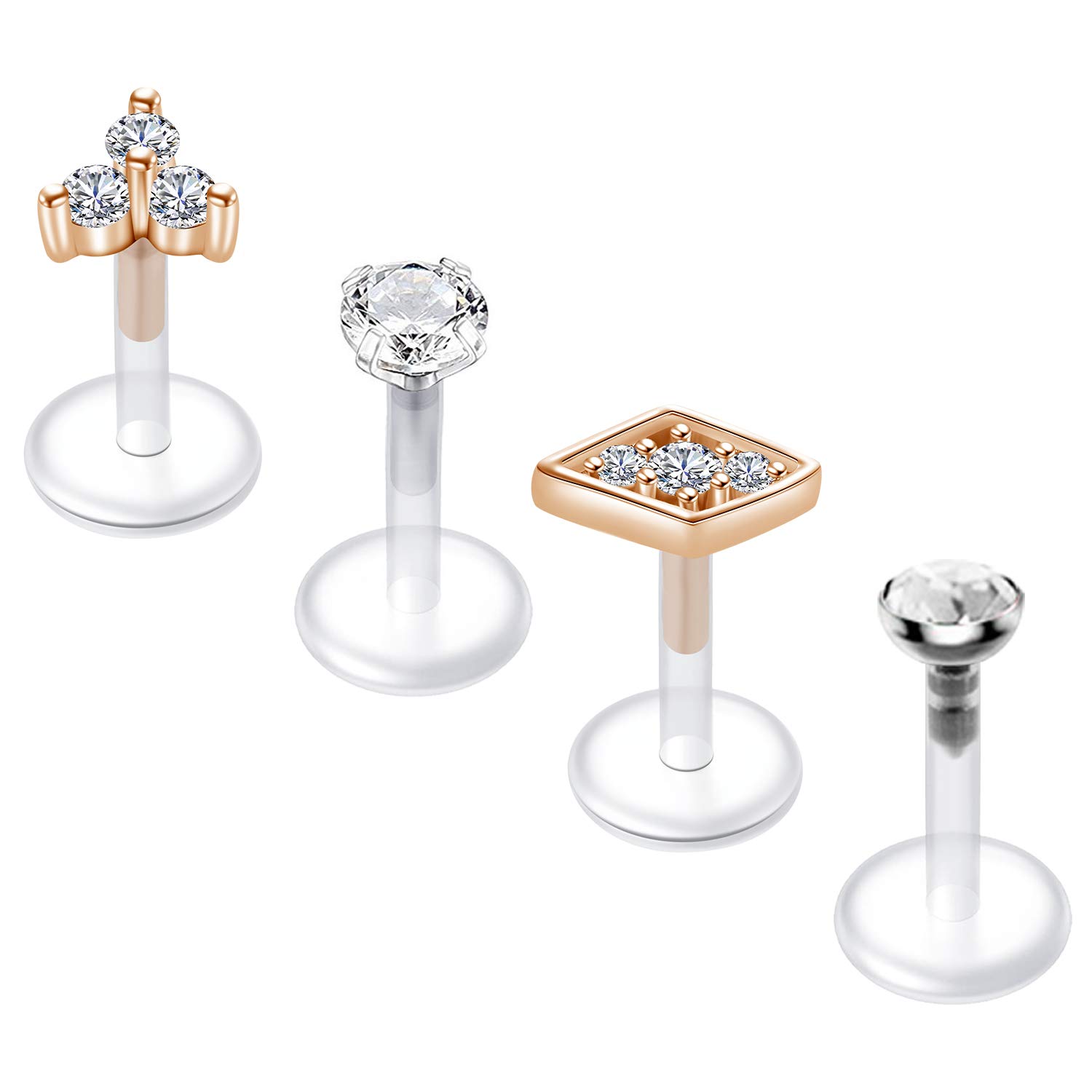 Briana Williams Clear Lip Bars Labret Stud Retainers with CZ 16G 6mm Bioflex Tragus Earring Bars Piercing