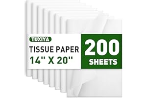 TUXIYA 200 Sheets White Tissue Paper, 14" X 20" Tissue Papers Bulk for Christmas Wedding Birthday Showers Valentine's Day Flower Decoration, Tissue Paper for Gift Bags, Crafts, Packaging, Storage, Art