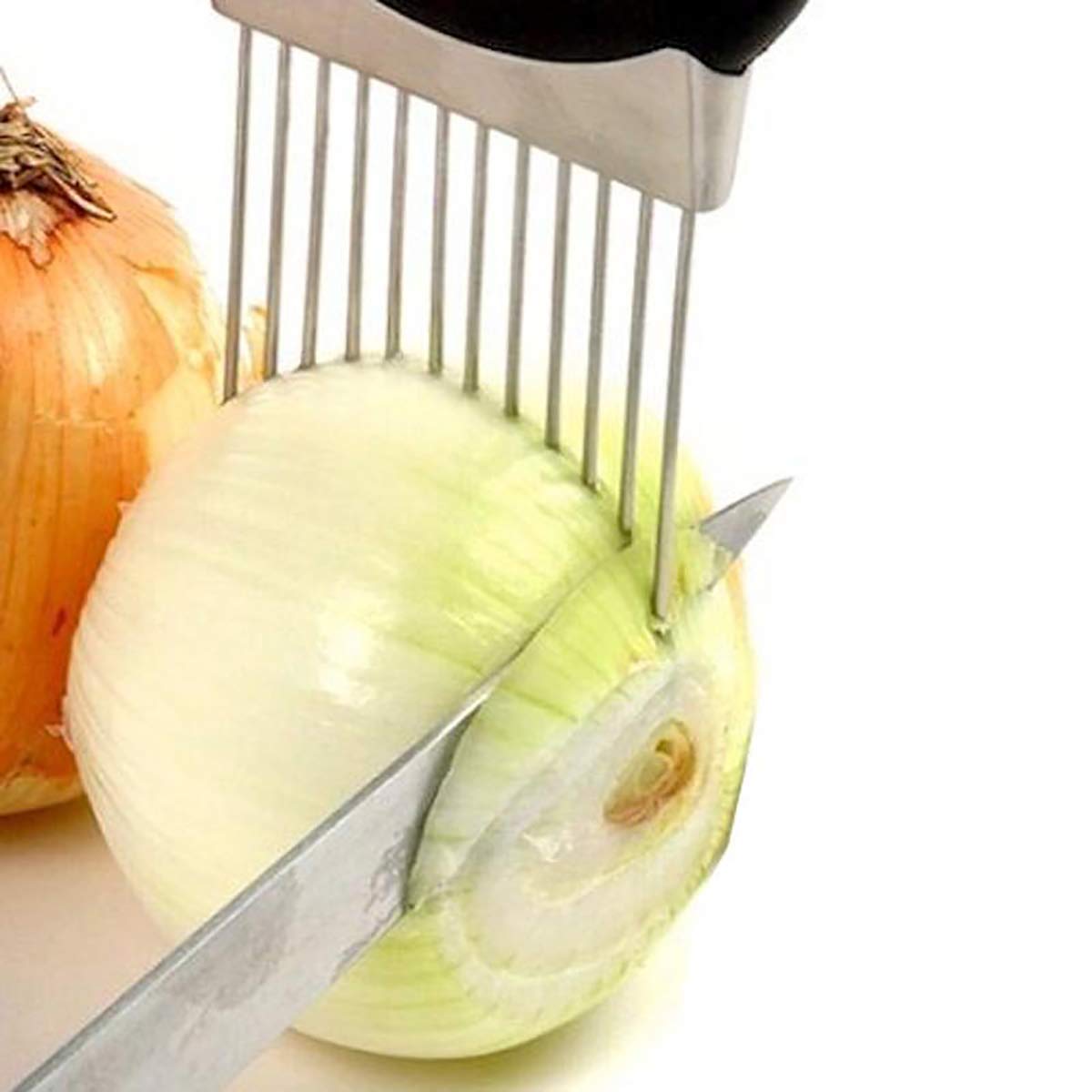 YIJIA Onion Holder Vegetable Potato Cutter Slicer Gadget Stainless Steel Fork Slicing Helper Kitchen Tool Aid Gadget Cutting Chopper