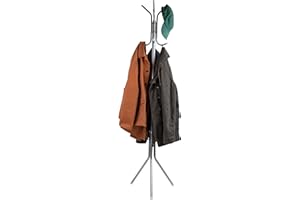 Mind Reader Coat Rack, Hall Tree, Freestanding, Coat Tree, Hat, Jacket, Purse, Metal, 14.75"L x 16.5"W x 69"H, Silver