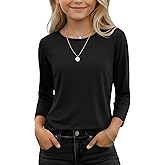 LessonZoo Girls 3/4 Sleeve T Shirt Crewneck Kids Elbow Sleeve Top Solid Casual Basic Cute Teen Tee 5-14Y