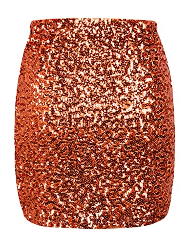 PRETTYGUIDE WOMEN’S SEQUIN SKIRT STRETCHY BODYCON SHINY MINI SKIRT CLUB SKIRT XXL ORANGE