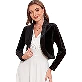 Women's Long Sleeve Velvet Shrug for Dresses Cocktail Party Open Front Cropped Bolero Cardigan Top