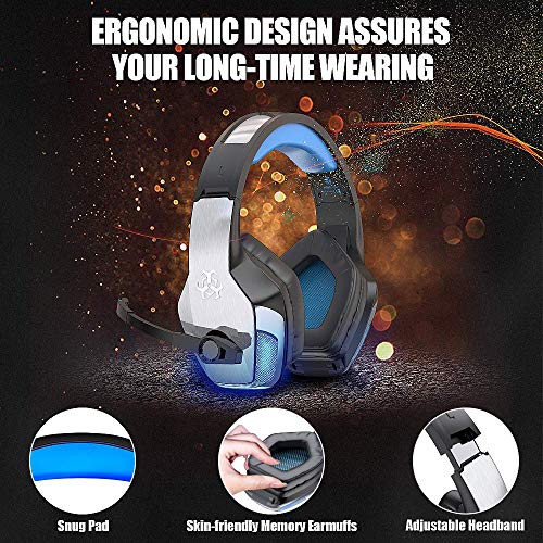 BENGOO V-4 Gaming Headset for Xbox One, PS4, PC, Controller, Noise Cancelling Over Ear Headphones with Mic, LED Light Bass Surround Soft Memory Earmuffs for PS2 Mac Nintendo Switch Games (Renewed)