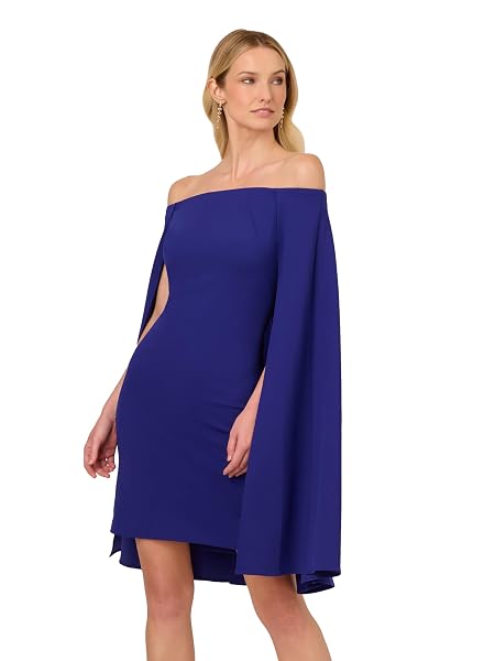 ADRIANNA PAPELL WOMEN’S OFF SHOULDER CAPE DRESS, DARK...