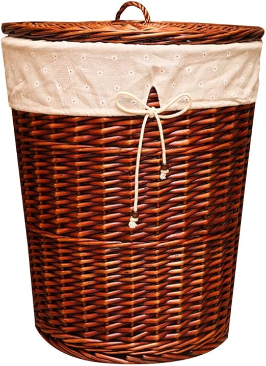 Amazon Com Kkjkk Large Woven Laundry Basket With Lid Cloth Lining Round Structure Wicker Linen Laundry Storage Basket Laundry Hamper With Removable Lining 4 Sizes Brownc M Home Kitchen