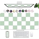 Large Checkered Desk Mat 35.4" x 15.7", PU Leather Mouse Pad Protector, Deskmat for Desk, Non-Slip Green Desk Mat, Waterproof Writing Pad for Office and Home (35.4in*15.7in, Green Plaid)