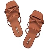 FITORY Women's Slide Sandals, Chic Cross-Strap & Comfy Flat Shoes for Summer SIze 6-11