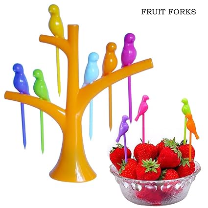 Sunsumo1 Birdie Dining Table-top Decor Fruit Fork, Multi-Colour