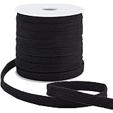 BENECREAT 27.34Yards Black Flat Replacement Cotton Cords, 12mm Wide Flat Drawstring Cord Rope with Plastic Spools for Garment