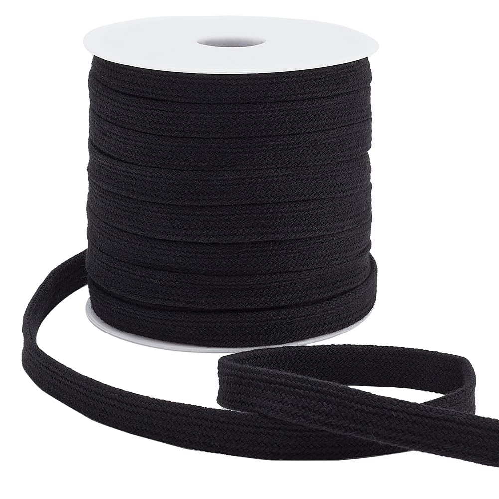 BENECREAT 25m/27.34Yards Black Flat Replacement Cotton Cords, 12mm Wide Flat Drawstring Cord Rope with Plastic Spools for Garment Accessories Sports Pants Sweatpants Sweater