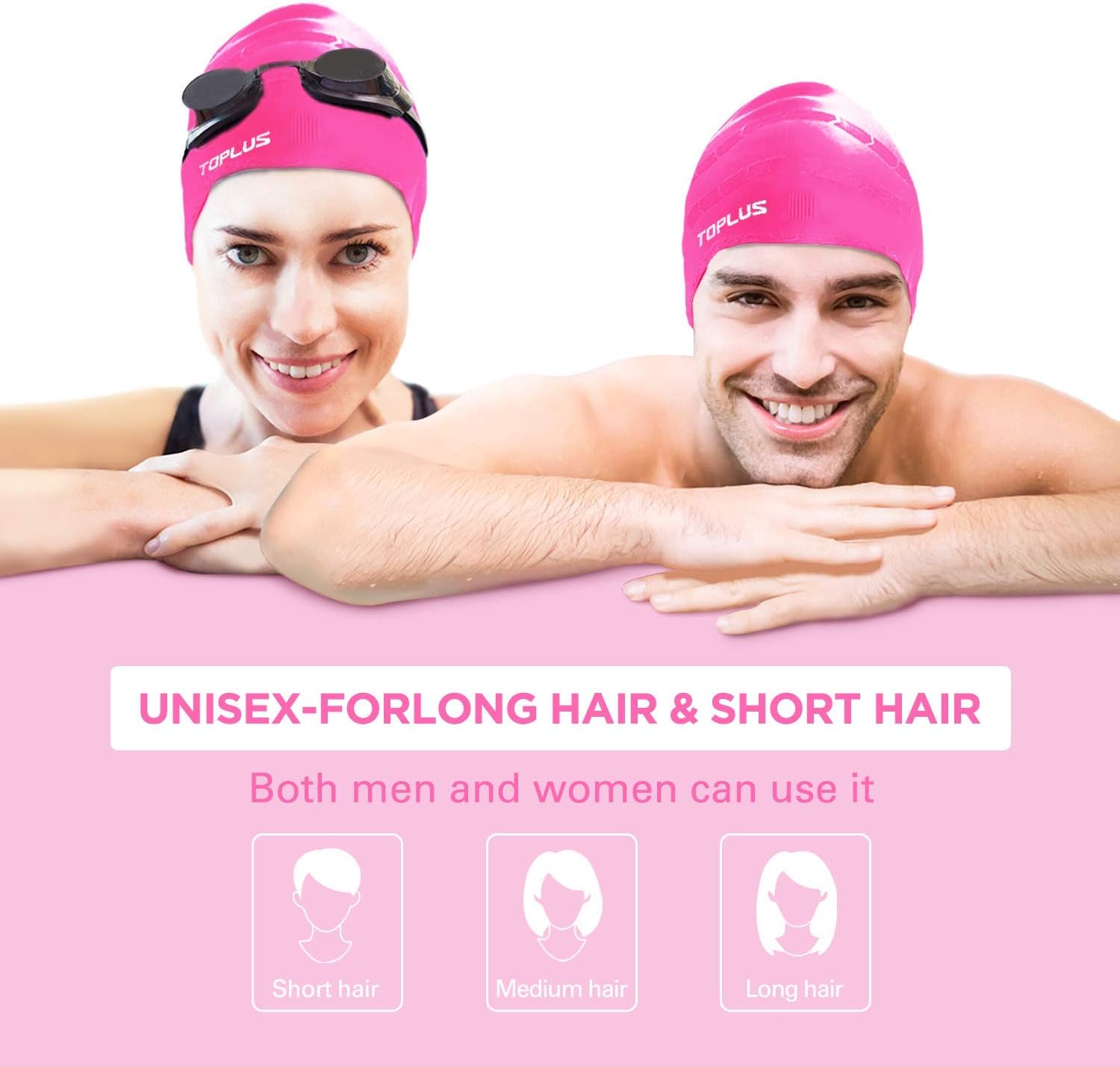 TOPLUS Swim Cap, Silicone Swimming Cap Waterproof Unisex Swimming Caps Non-Slip 3D Ergonomic Design Ear Pockets for All Ages and All Hair Lengths : Sports & Outdoors