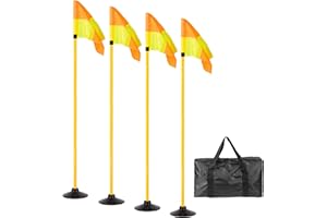 NBGUIGDSTR 5FT Corner Flags for Soccer Field Set of 4 with Round Rubber Bases & Storage Bag, Adjustable Speed and Agility Training Equipment/Poles