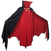 Vampire Costume Cloak with High Collar - Medieval Gothic Black and Red Cape for Halloween Cosplay